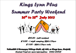 Flyer for the Kings Lynn Plus Summer Party Weekend