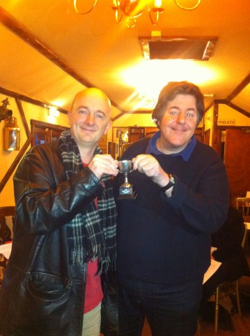 Joe Gurney (l) receives the Any Pitkin Trophy from Area Chairman Martin Posner (r)