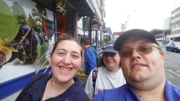 (l - r) Gemma Crader, Sanya Preston and Richard Leach, setting off on the Charity Walk