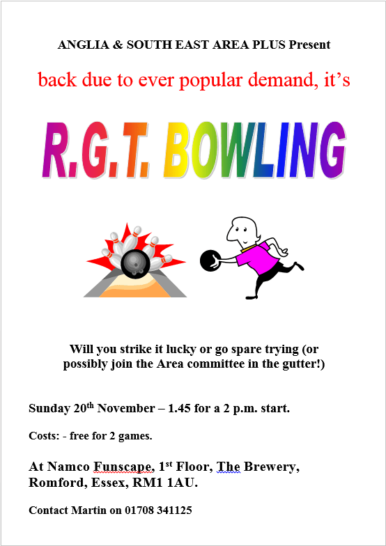 Roy Gordon Trophy ("RGT") Bowling Tournament, 20/11/16, at NAMCO Funscape Romford - 1.45 for 2pm start